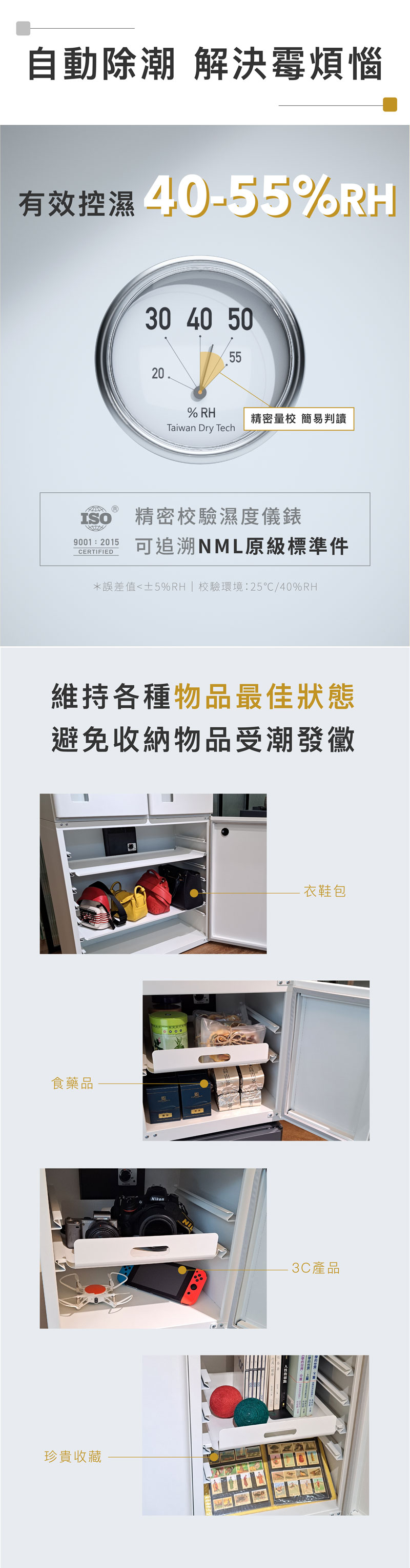 有效控濕40~55%RH各種物品收納防潮,不發霉氧化