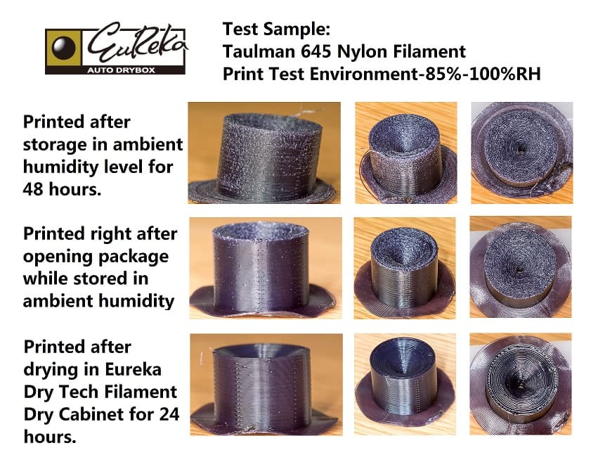 3D列印線材在各種不同乾燥條件下的列印成品
